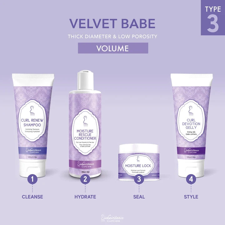 Routine volume Inhairitance pour cheveux frisés épais faible porosité avec Curl Renew, Unconditional Love, Moisture Lock et Holy Cream