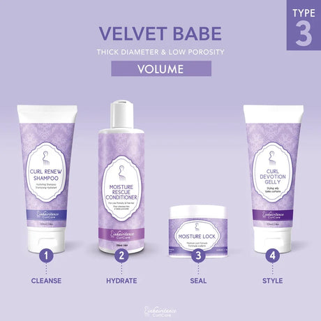Routine volume Inhairitance pour cheveux frisés épais faible porosité avec Curl Renew, Unconditional Love, Moisture Lock et Holy Cream