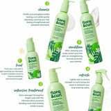 Gamme complète Strengthen Me Flora and Curl associant shampoing, après-shampoing, masque, spray et sérum pour cheveux cassants et sensibilisés