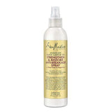 le soin anti-casse Spray Anti-Breakage de Shea Moisture Jamaican Black Castor Oil Strengthen & Restore protège de la chaleur, fortifie, démêle, et facilite le coiffage.