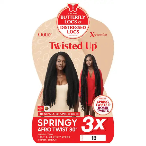 Springy Afro Twist braids longues noires Outre Twisted Up