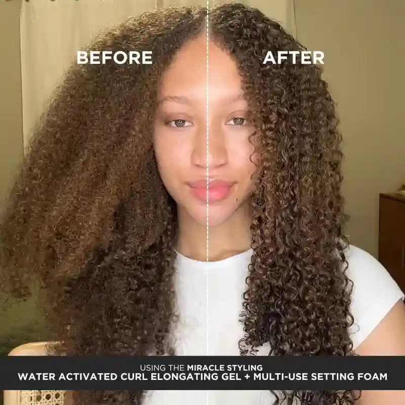 Mousse coiffante Cheveux Bouclés frisés TGIN Miracle Styling Foam Avant / Après