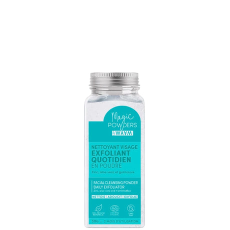 WAAM Le Nettoyant Visage en poudre apaise, adoucit et nettoie toutes les types de peaux. Composition 100% d'origine naturelle 50g