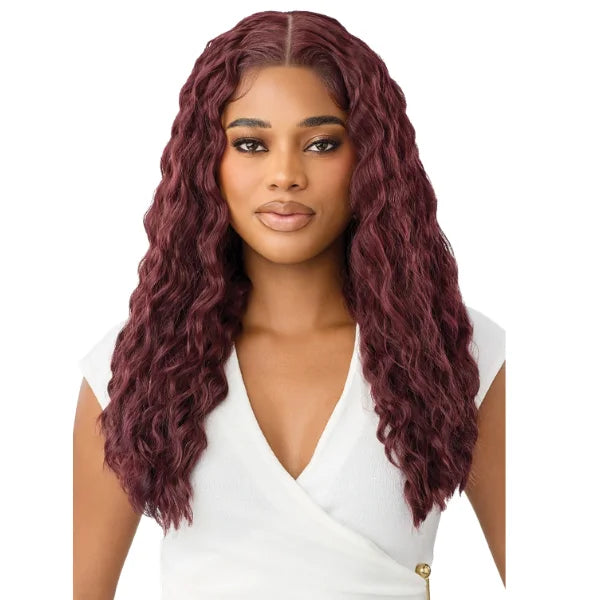 Wig lace front, wavy en texture yaki couleur cherry.