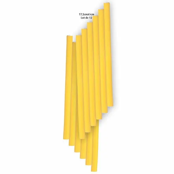 Lot de 12 bigoudis flexibles flexi rods jaune 17.5 cm
