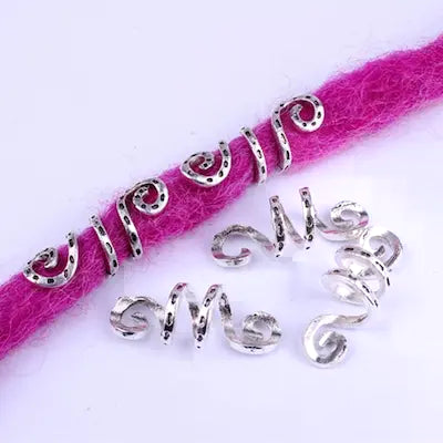 5 bagues  Bijoux de cheveux style viking spirales argentées pour tresses ou locks