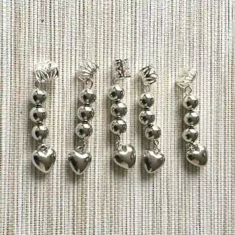 5 bagues tresses locks pendantes ronds et coeur argent - Bijoux de cheveux - diouda