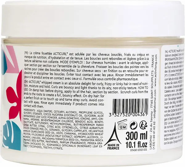 acticurl creme fouettée composition à 98 % d'ingrédients d'origine naturelle (pitaya, glycérine et aloe vera),