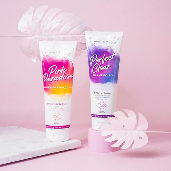 Les Secrets de Loly Duo shampooing Perfect Clean qui nettoie les cheveux texturés sans dessécher et Après -Shampoing Pink Paradise
