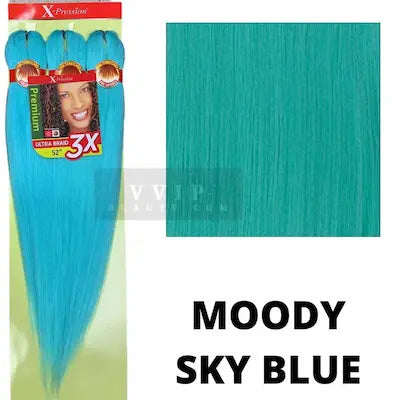 Rajouts bleu Mèches Outre X-Pression Pre-Stretched Ultra Braid 3X 52 Moody Sky Blue 