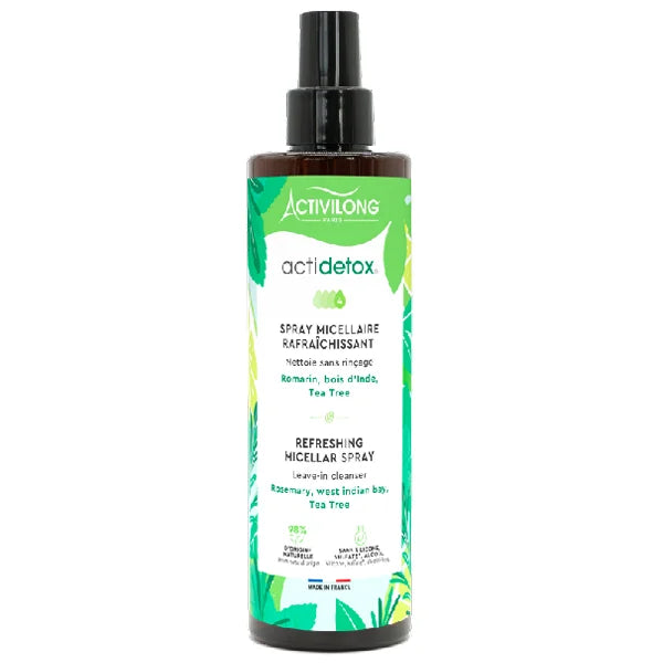 Actidetox - Spray Micellaire Rafraîchissant ce spray à la texture liquide peut s’utiliser entre deux shampoings pour nettoyer, désodoriser et hydrater votre chevelure sans laisser de résidus.