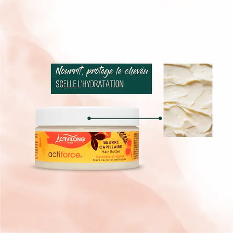 à base de Sapote et de Carapate, le Beurre Capillaire Actiforce nourrit et protège le cheveu. Il scelle également l’hydratation en maintenant les molécules d’eau dans la fibre capillaire pour un cheveu sain.