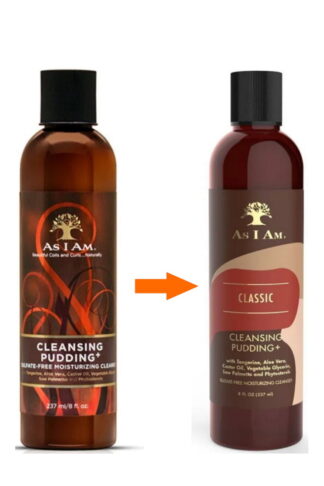 Shampooing sans sulfate pour cheveux afro Cleansing Pudding - As I Am Classic nouveau packaging 