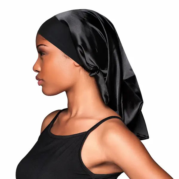 Bonnet Tube Satin noir long pour Locks et Tresses
