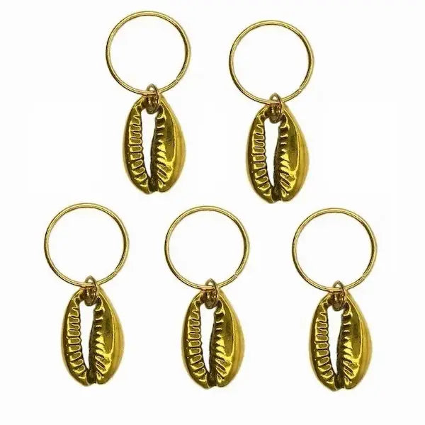 Cauri Doré pour tresses ou locks Bijoux de cheveux - Lot de 5 cauris