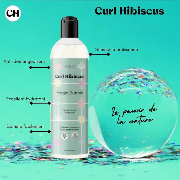 Curl Hibiscus - Shampoing Magic Bubble nettoie, réhydrate, apaise et facilite le démêlage des cheveux crépus à ondulés