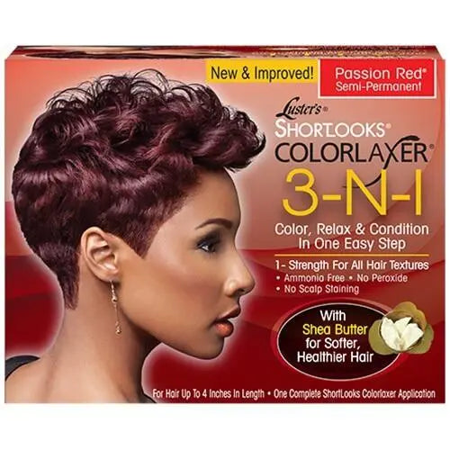 Défrisant Colorant Semi-permanent Colorlaxer 3-N-1 pour cheveux crépus courts couleur bordeaux teinte Passion Red - Luster's