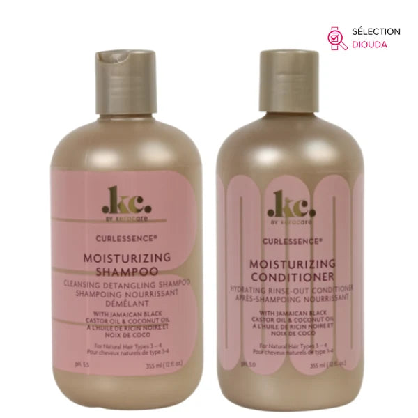 Curlessence Duo Shampoing Hydratant et Après-shampoing hydratant et nourrissant à base d'huile de Coco et Huile de Ricin Noire pour cheveux frisés à crépus de type 3 - 4