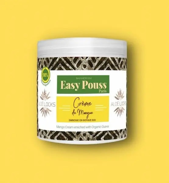 Easy Pouss- Crème de mangue enrichie en extrait de Goyave bio, beurre de Karité et extrait de Bambou. Elle permet d'hydrater et de nourrir les cheveux intensément.  Gamme Aloe Locks 