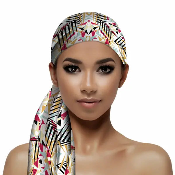 Grand foulard en satin pour cheveux modèle Starlite Evolve dimensions 129 cm X 48 cm