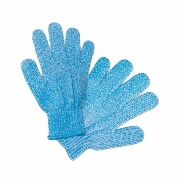gant de douche exfoliant bleu