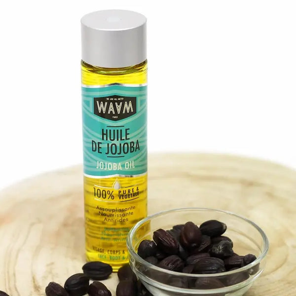 huile de jojoba bio 100% pure et végétale pour soin visage, cheveux et corps - WAAM