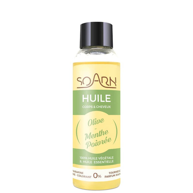 Huile d'Olive Menthe Poivrée cheveux secs, marque Soarn