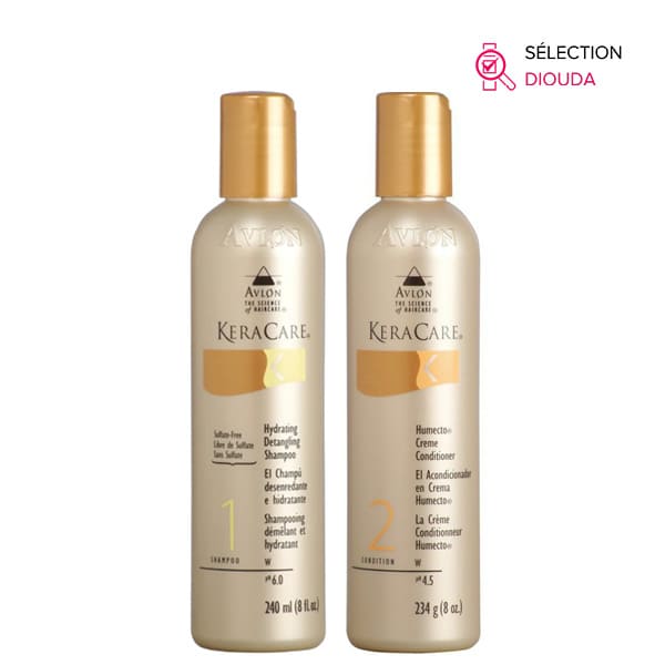 Keracare Hydrating Detangling Shampoo et Humecto Cream Conditioner Duo Hydratant Cheveux abîmés, secs, crépus, frisés, défrisés