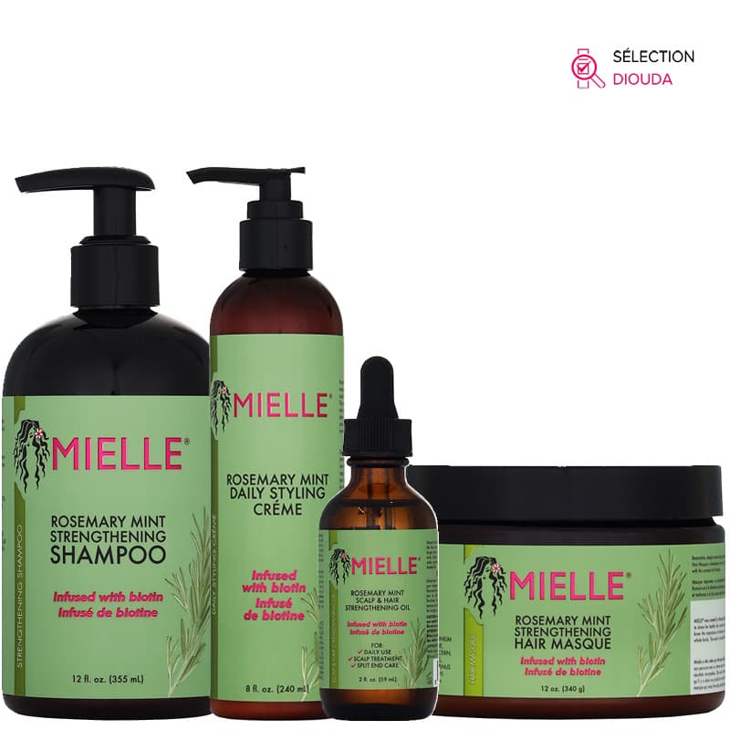 Routine Mielle Organics Soins au romarin et biotin pour fortifier les cheveux cassants et abîmés