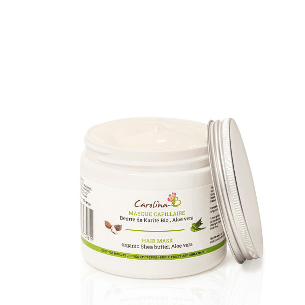masque capillaire protéiné Carolina-B à la texture onctueuse et fondante enrichie en beurre de Karité Bio pour cheveux secs.