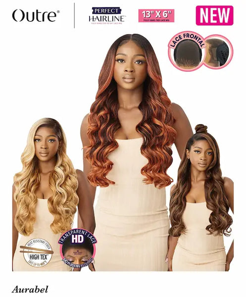 Lace front wig 13x6 HD transparent longue et wavy ginger Aurabel Outre Hair
