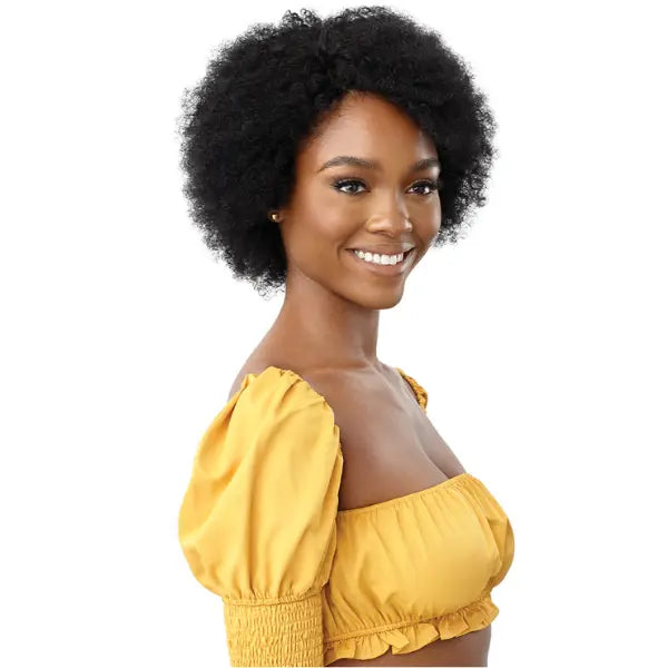 Perruque Synthétique Femme Afro Courte Crépu Bouclé Noir - Avec Frange, Bonnet Inclus, Neuve