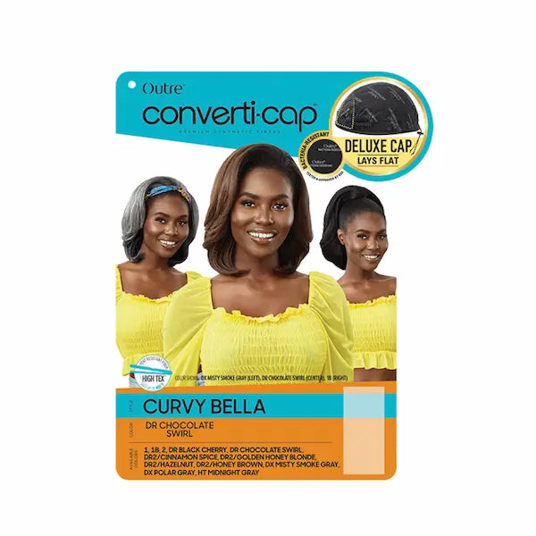 Perruque Converti Cap Bob Lisse Curvy Bella, disponible en Châtain et noir.