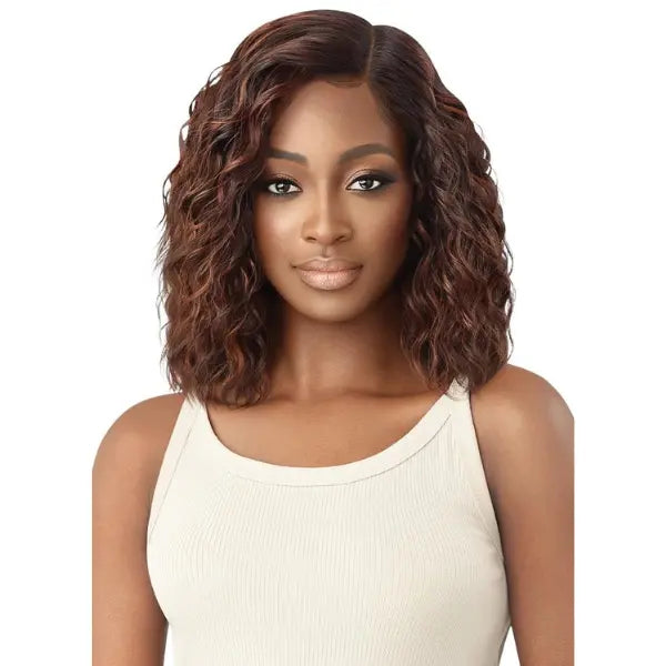 Perruque lace front hd transparente bob bouclé couleur châtain chocolat Kelora Outre Wig