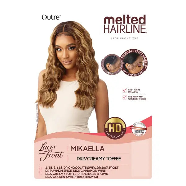 Perruque lace front hd ondulée wavy couleur caramel dr2 creamy toffee en cheveux synthétiques Mikaella melted hairline outre