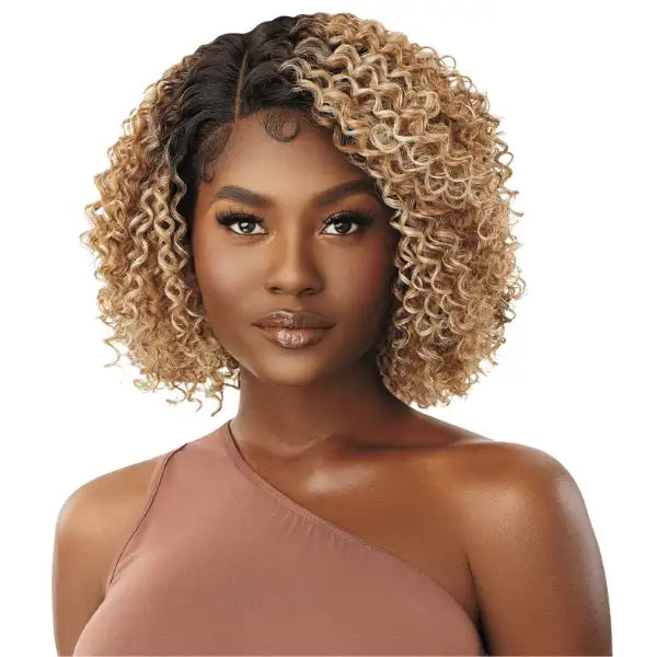 Perruque Lace Front blonde HD Transparent kinky curly frisée blonde Nioka Melted Hairline Outré