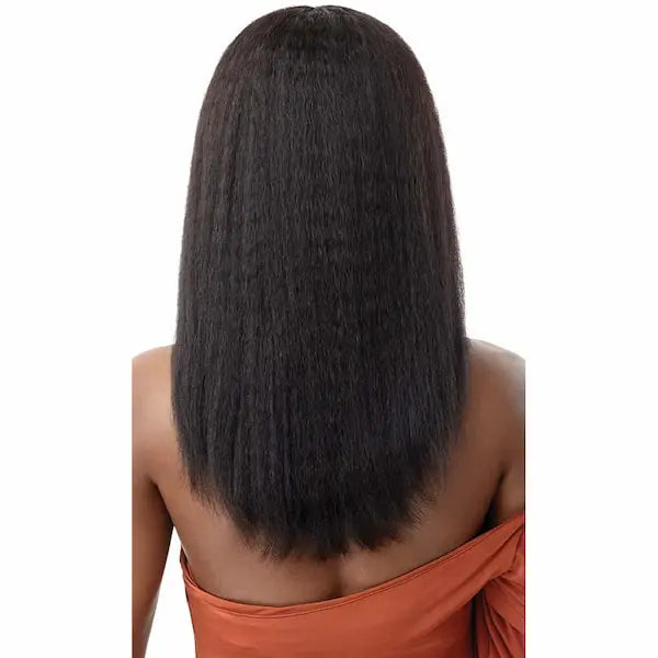 Perruque Naturelle Kinky Straight texture Yaki blowout vue de dos Longueur 20 pouces Lace HD transparente - Outré Gold Label
