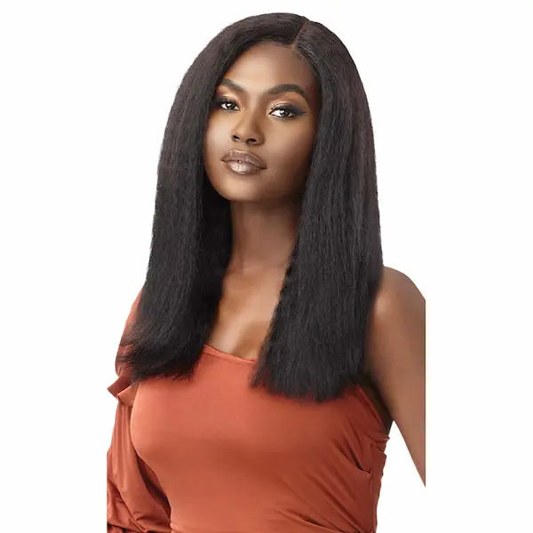 Perruque Naturelle Kinky Straight texture Yaki blowout Longueur 20 pouces Lace HD transparente - Outré Gold Label