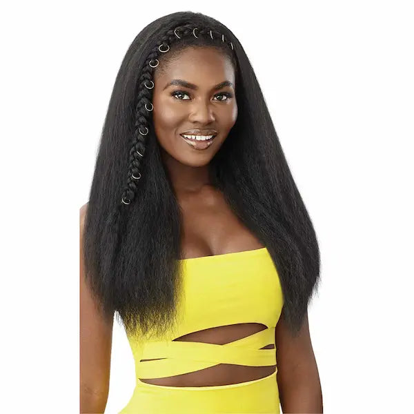 Perruque Yaki Straight Longue Converti Cap Noire en 22 pouces. Portez-la en postiche, demi-tête ou perruque selon vos préférence.