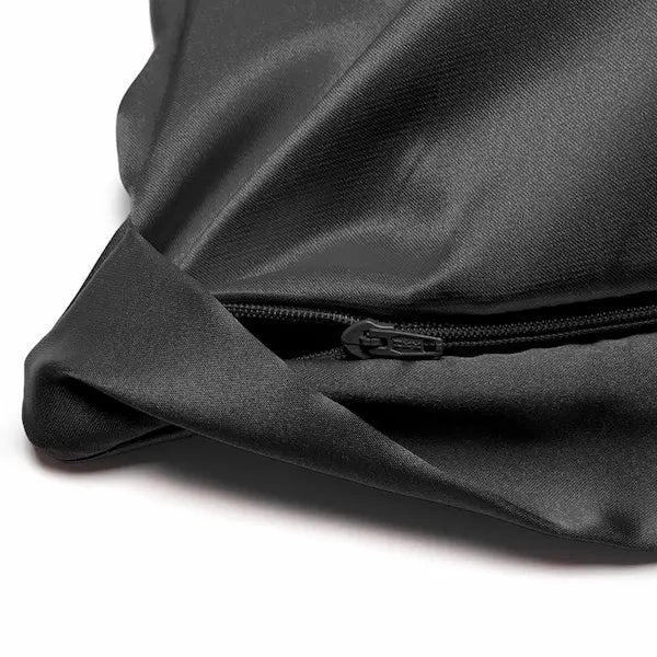 Taie d'oreiller rectangulaire en satin noir avec fermeture