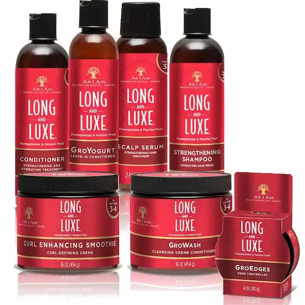 As I Am Long & Luxe Toute la gamme Pomegranate and Passion fruit