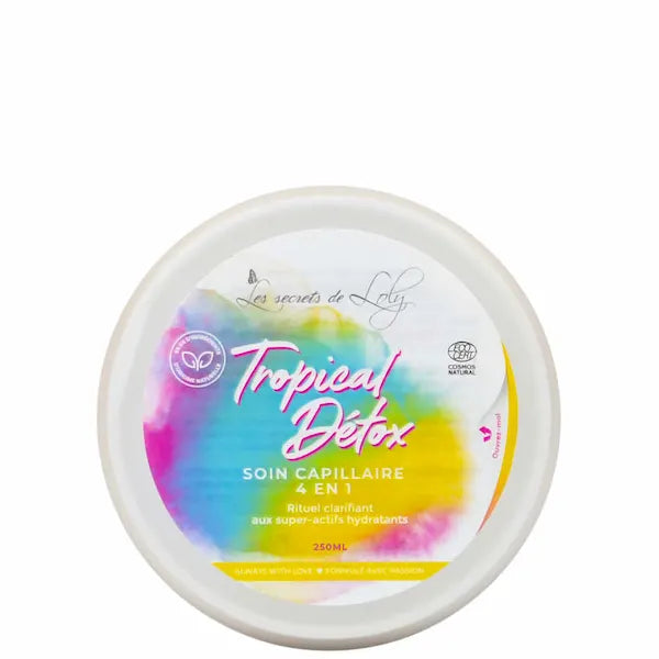 Tropical Détox Les Secrets de Loly soin clarifiant cheveux bouclés naturel à base de banane, de graines de lin, de graines de chia, de vinaigre d’hibiscus et de kaolin